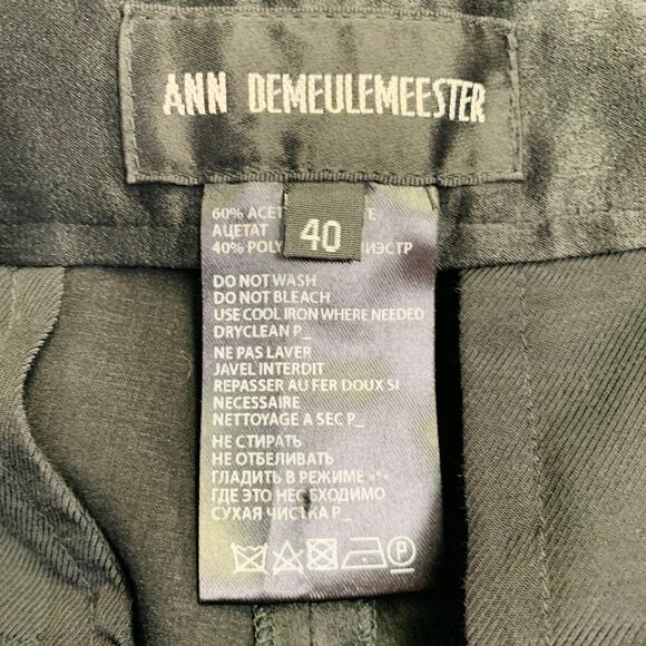 ANN DEMEULEMEESTER Size 8 Black Acetate Blend Flat Front Tapered Dress Pants - Picture 4 of 5